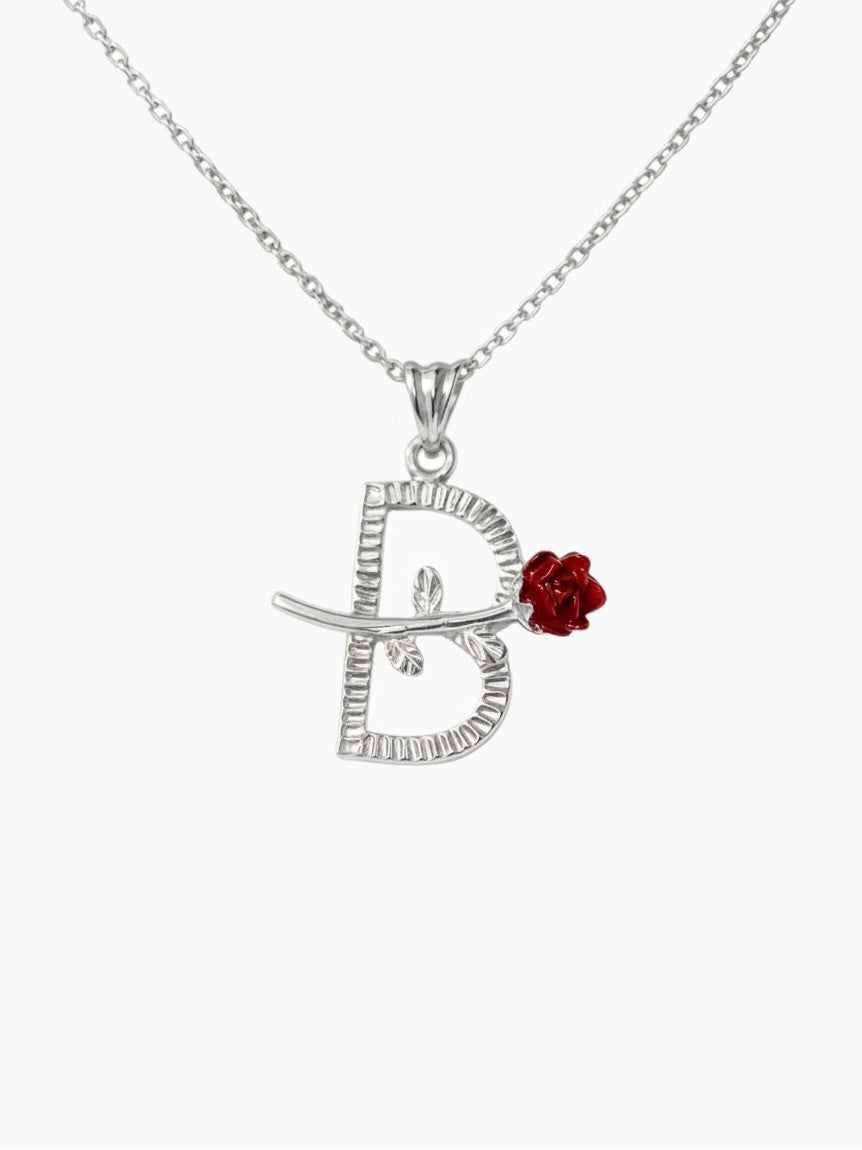 Personalisierte Buchstaben-Halskette mit Rose aus 925er Silber