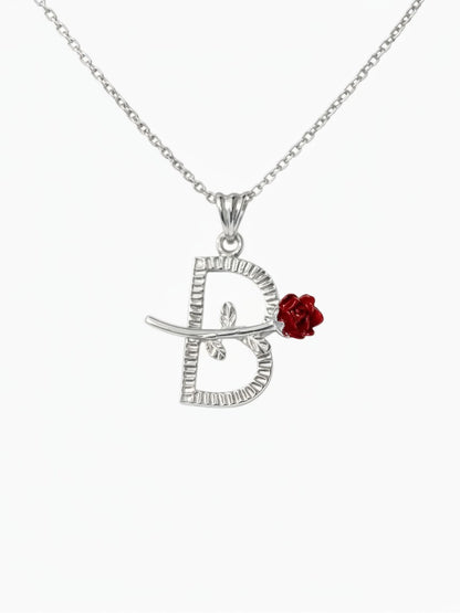 Personalisierte Buchstaben-Halskette mit Rose aus 925er Silber