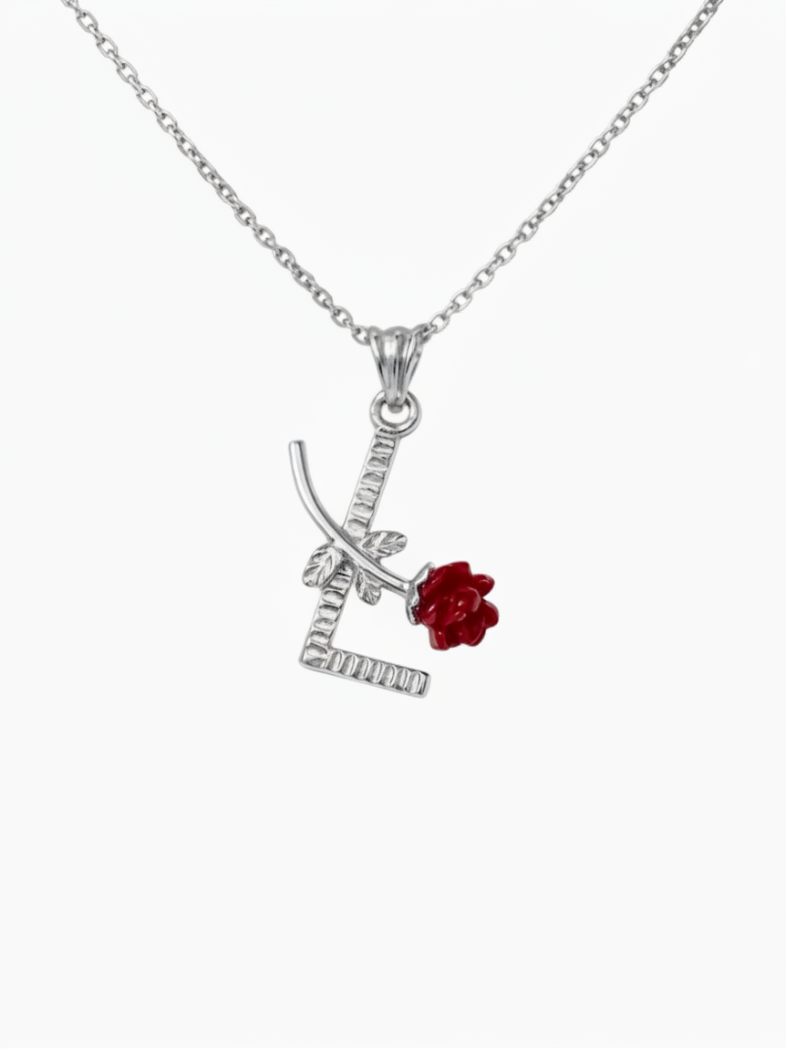 Personalisierte Buchstaben-Halskette mit Rose aus 925er Silber