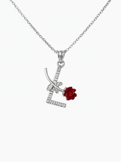 Personalisierte Buchstaben-Halskette mit Rose aus 925er Silber