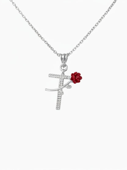 Personalisierte Buchstaben-Halskette mit Rose aus 925er Silber