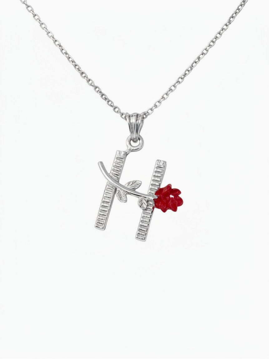 Personalisierte Buchstaben-Halskette mit Rose aus 925er Silber
