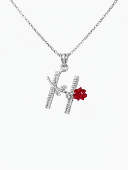 Personalisierte Buchstaben-Halskette mit Rose aus 925er Silber