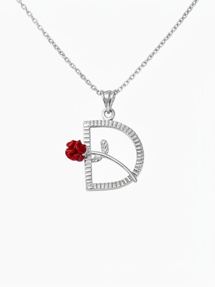 Personalisierte Buchstaben-Halskette mit Rose aus 925er Silber