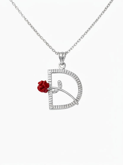 Personalisierte Buchstaben-Halskette mit Rose aus 925er Silber