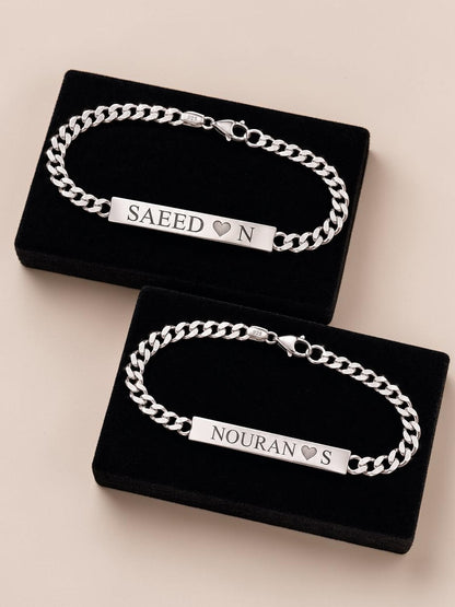 Partner-Armband-Set mit Namen und Herz-Gravur aus 925er Silber