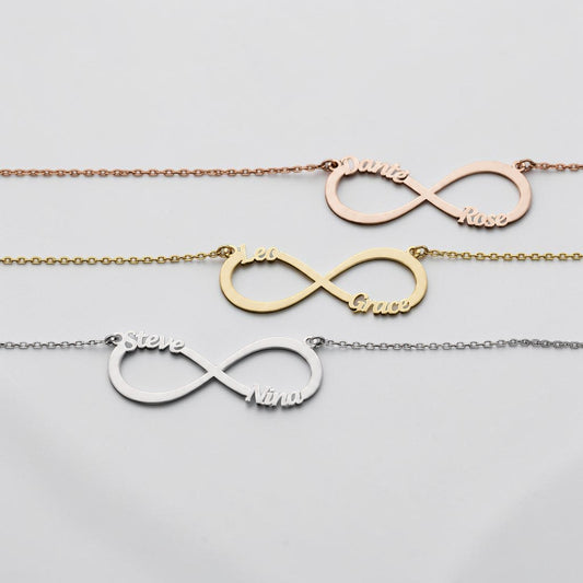 Personalisierte Infinity-Halskette mit zwei Namen aus 925er Silber