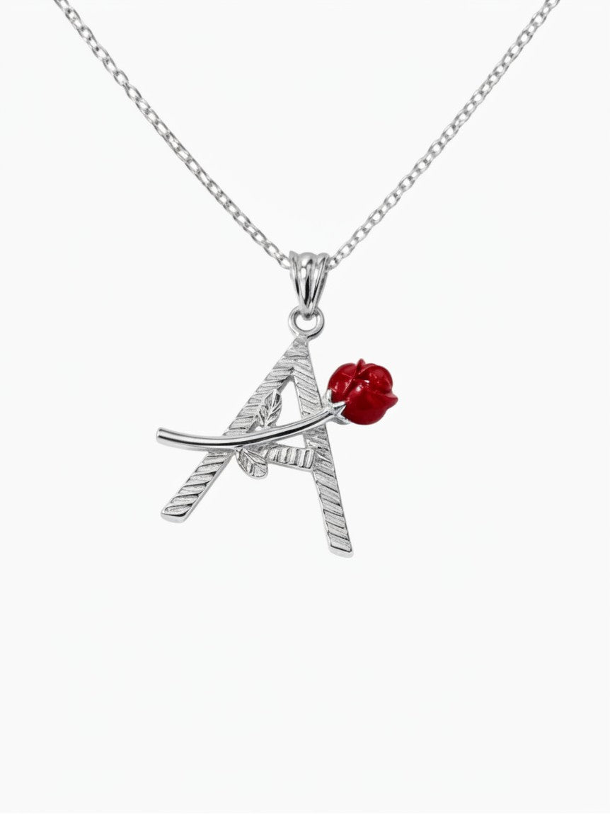 Personalisierte Buchstaben-Halskette mit Rose aus 925er Silber
