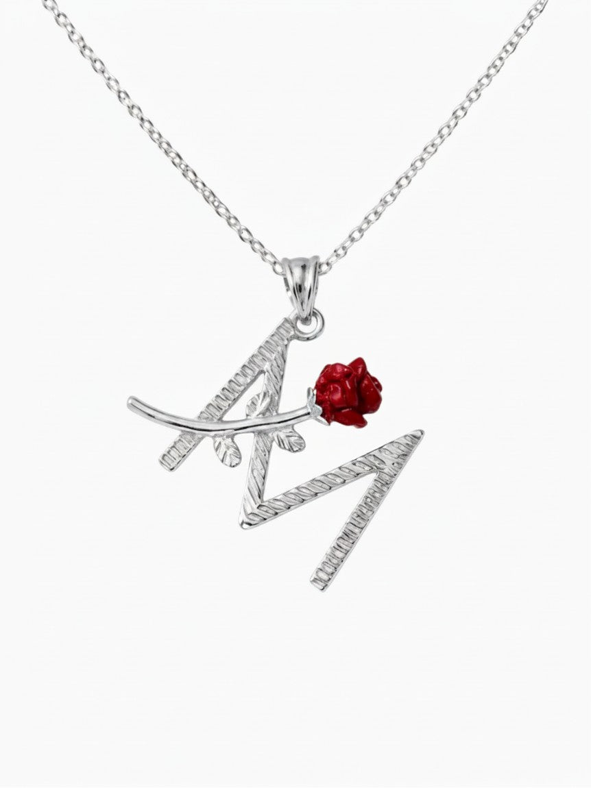 Personalisierte Buchstaben-Halskette mit Rose aus 925er Silber