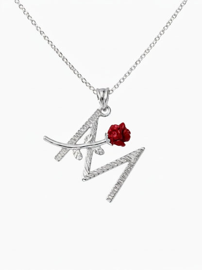 Personalisierte Buchstaben-Halskette mit Rose aus 925er Silber