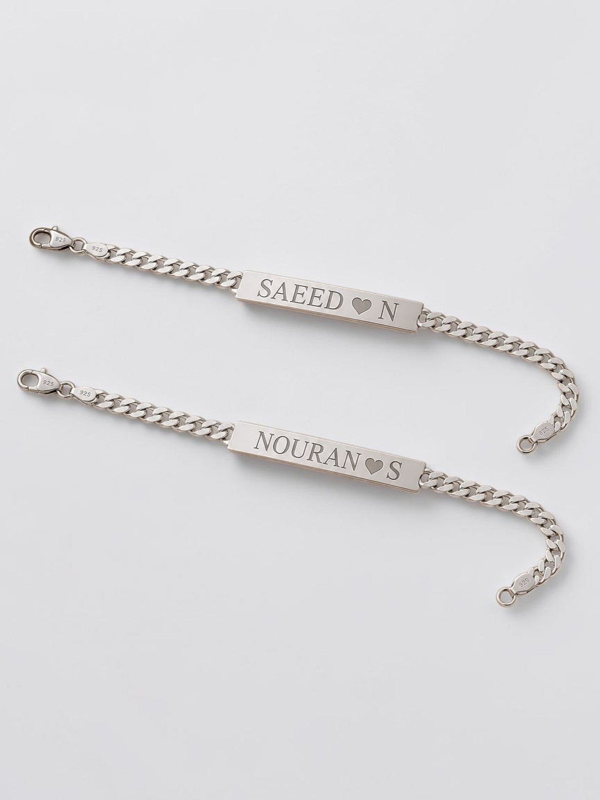 Partner-Armband-Set mit Namen und Herz-Gravur aus 925er Silber