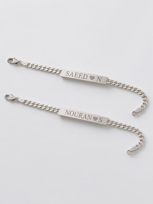 Partner-Armband-Set mit Namen und Herz-Gravur aus 925er Silber