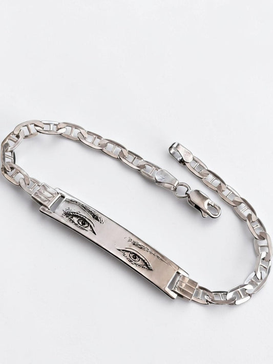 Herrenarmband mit Augen-Gravur – Ankerkette aus 925er Silber
